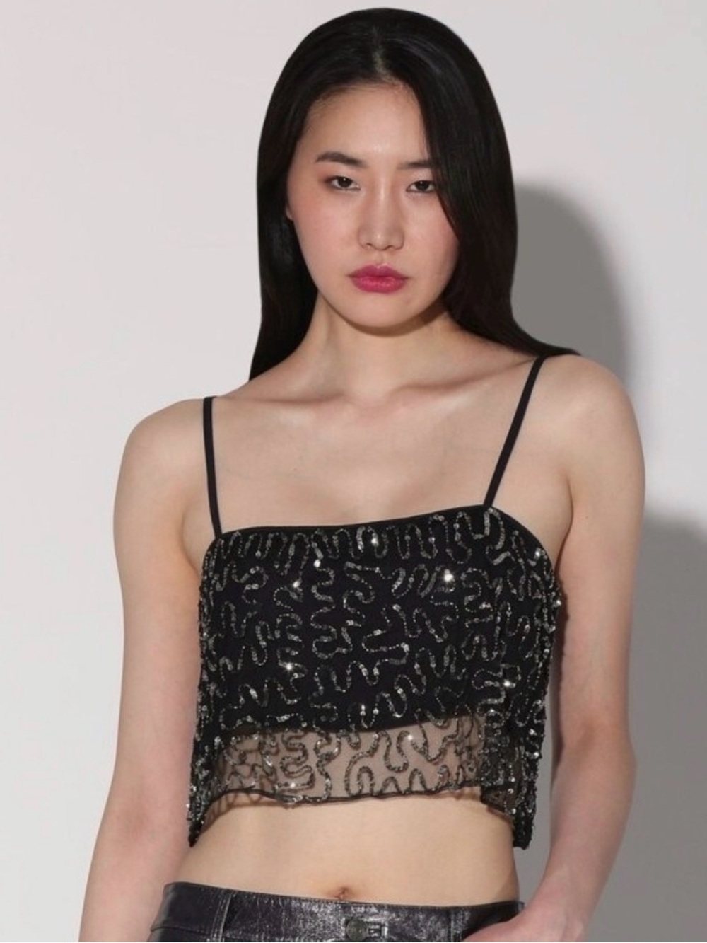 Walter Baker Black Sequin Crop Top